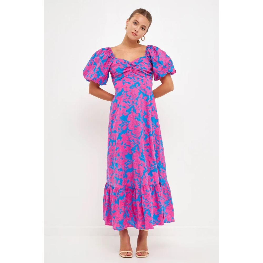 NWT Free the Roses Floral Cut-Out Maxi Dress Size Small Blue/Fushia Pink - Picture 1 of 11